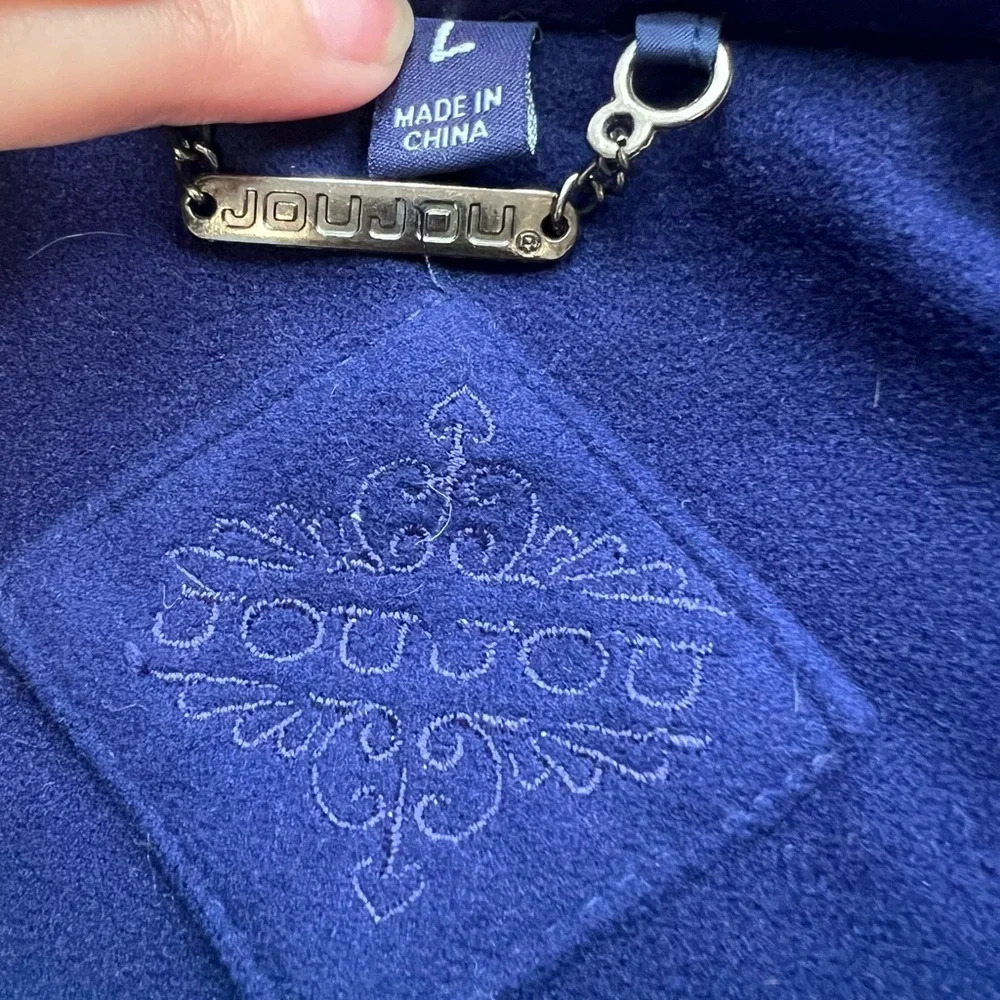 JOUJOU Double Breasted Navy Blue Belted Wool Trench Coat with Lining Size Large - Picture 16 of 16